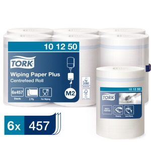 Tork M2 Wiping Plus Centerfeed Poetspapier, 2-laags, wit, 160mtr/25cm, 457vel/rol, 6rol/doos