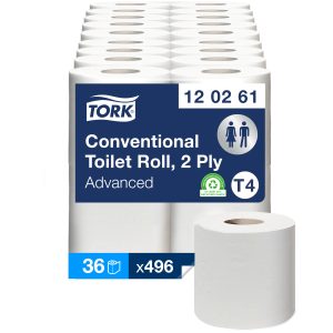 Tork T4 Traditioneel Toiletpapier Advanced, 2-laags, 68,3mtr/10cm, 496vel/rol, 6x4rol, 24rol/pak