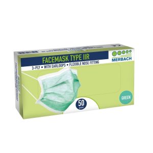 Medi-Inn mondmaskers met earloop, type IIR,  3-laags, groen 10x50st, 500st/doos