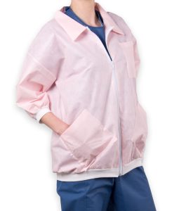 EMDAMED Luxe Ok jas, SMS 45g/m2, korte mouw, roze, met rits, maat M, 50st/ds