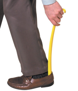 Schoenlepel, plastic, met haak, 41cm, geel,  p/st