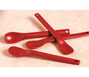 Lepel kunststof met kleine kom 2.5 cm, 15 x 1.3 cm, rood 10st/zak