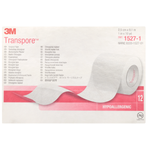 3M 1527-1 Transpore chirurgische hechtpleister, wit, 2.5cmx9.1m, 12 st/ds